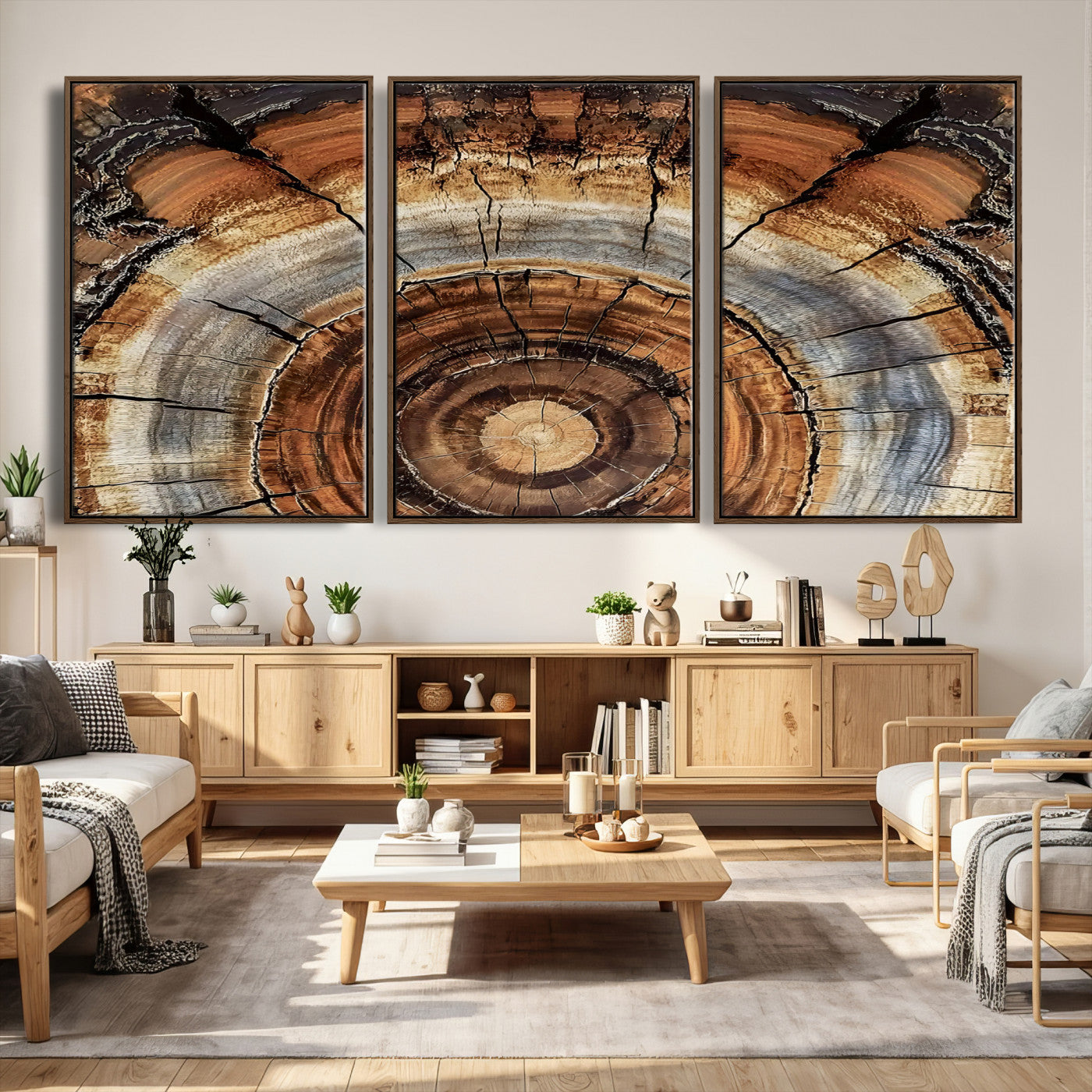 15184146-MGV-CV-36X24 - Tree Rings Wall Art Canvas Print, Framed Wood Texture Art Picture Print, Rustic Pattern Perfect Rustic Organic Decor Artwork