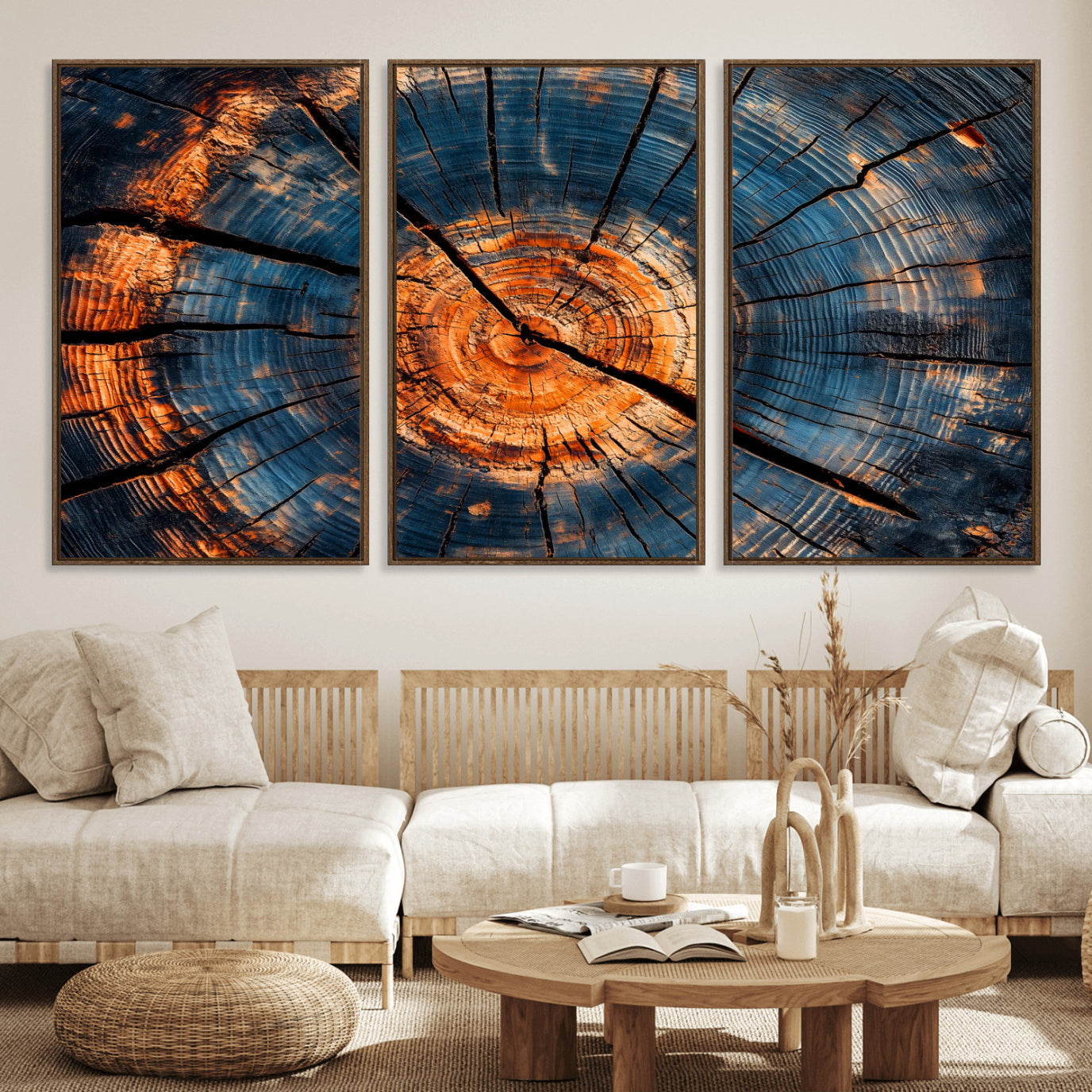81894502-MGV-FC-60X30-3P_Walnut-Burnt Wood Wall Art Canvas Print – Framed Aged Timber Rustic Tree Artwork Perfect for Home, Office, Living Room