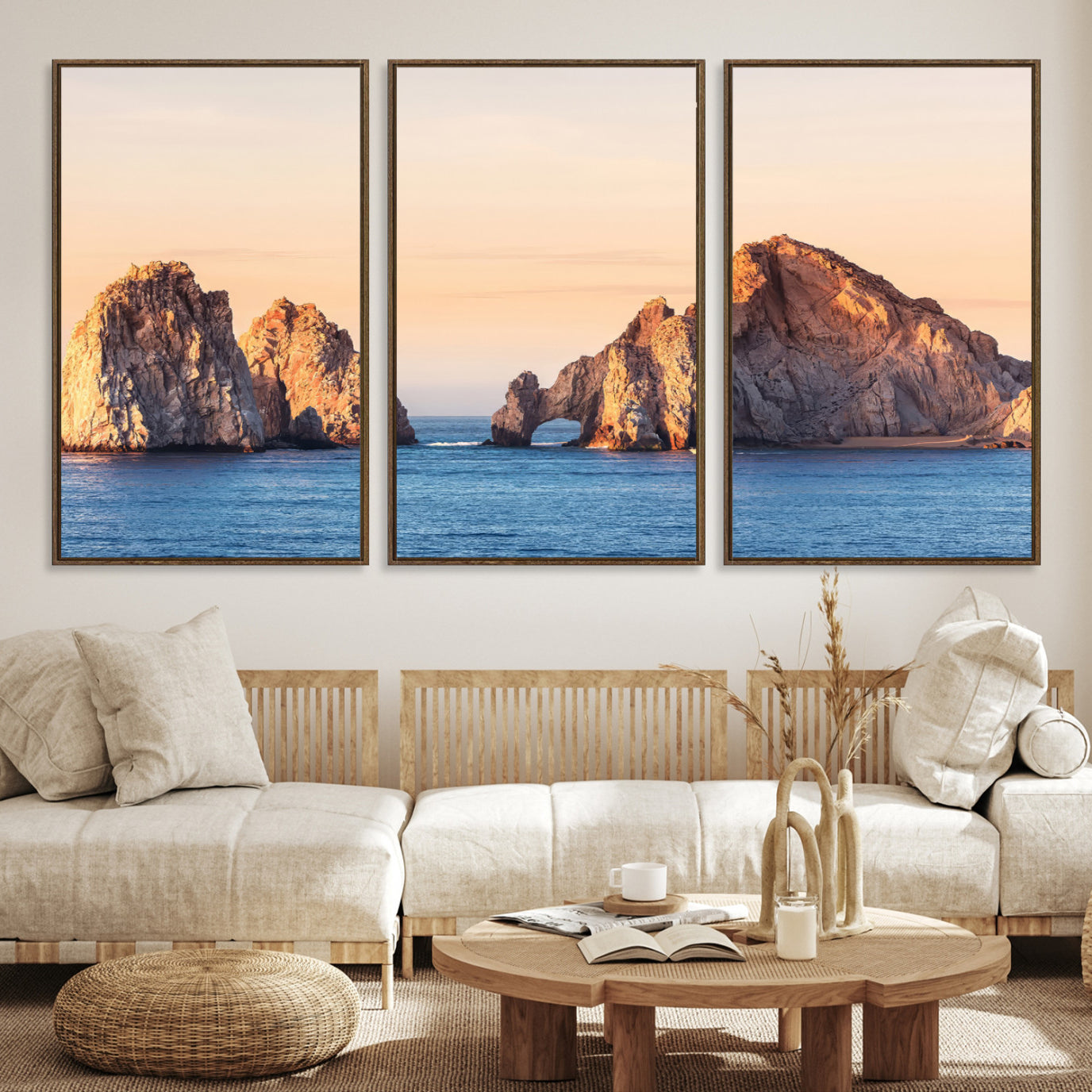 -El Arco Wall Art Canvas Print, Framed Cabo Rocks Art Picture Print, Ocean Arch Perfect Golden