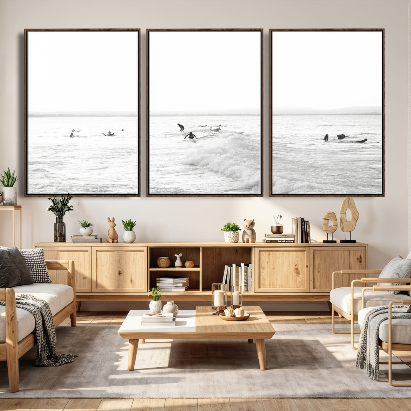 33449548-MGV-CV-36X24 - Surf Crowd Motion Wall Art – Active Surfers & Ocean Waves Canvas Print, Dynamic Water and Coastal Horizon for Living Room or Sea Adventure Decor