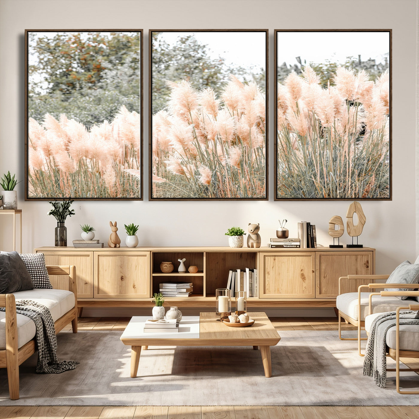 21826392-MGV-CV-36X24 - Pampas Grass Wall Art – Soft Blush Hues and Natural Texture Canvas Print, Serene Outdoors & Botanical Charm for Living Room or Nature Decor