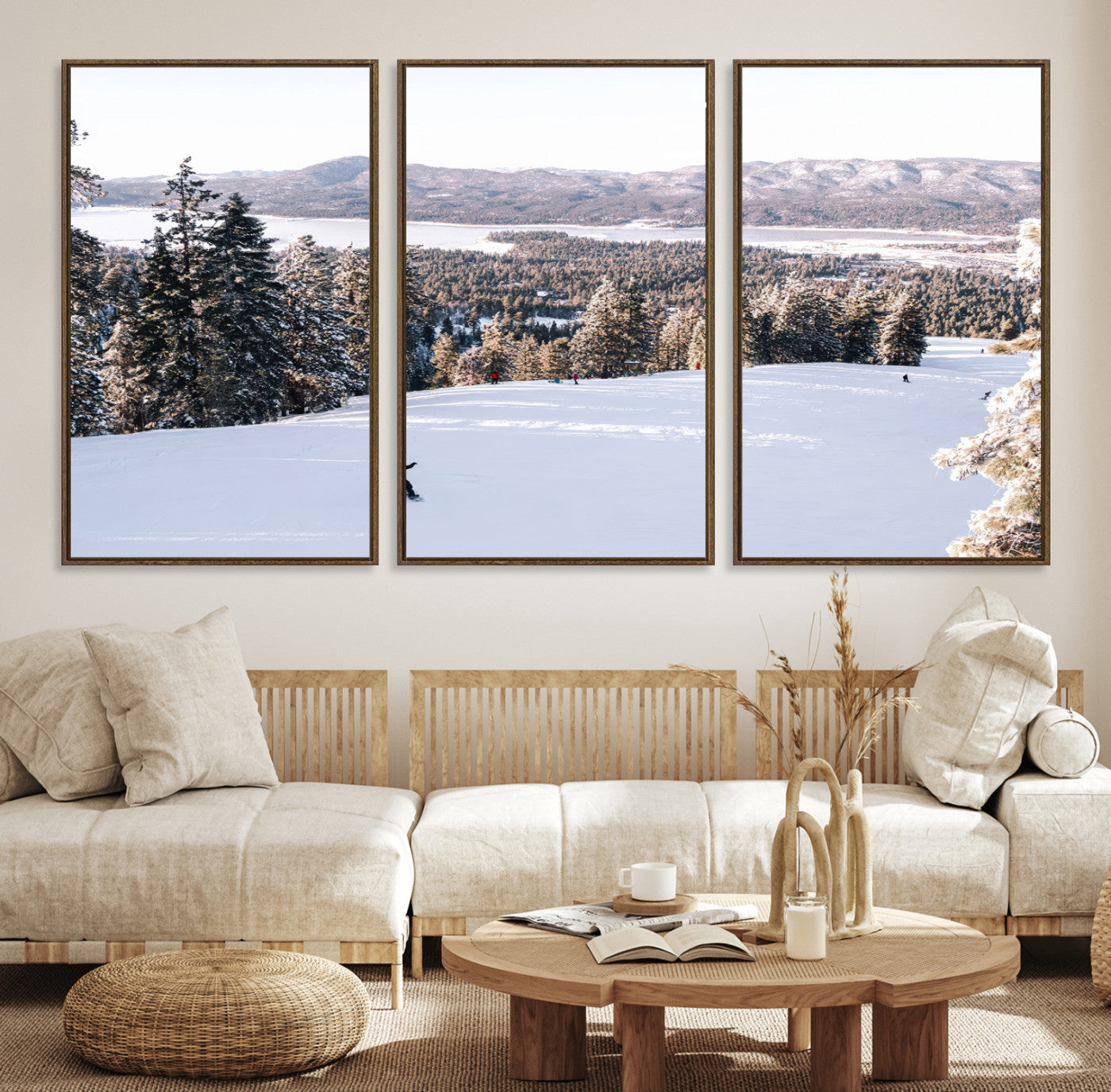 -Snowy Mountain Wall Art Canvas Print, Framed Ski Slope Art Picture Print, Winter Forest Perfect
