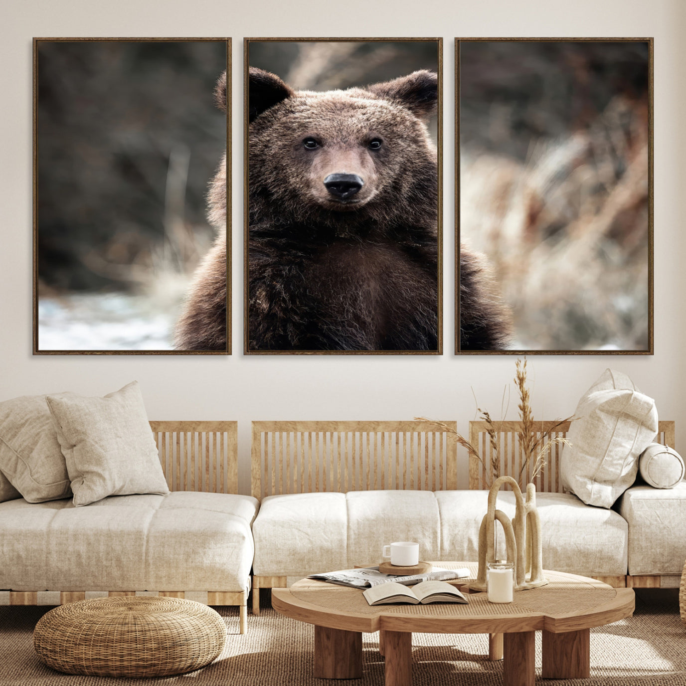 -Brown Bear Wall Art Canvas Print, Framed Wildlife Art Picture Print, Woodland Perfect Cabin Decor