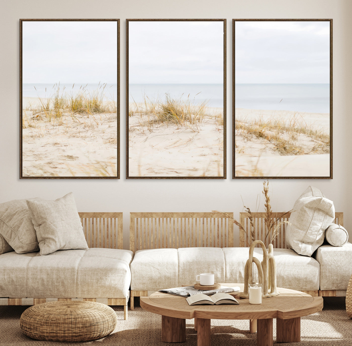 -Beach Dunes Wall Art Canvas Print, Framed Coastal Grass Art Picture Print, Sand Perfect Minimalist