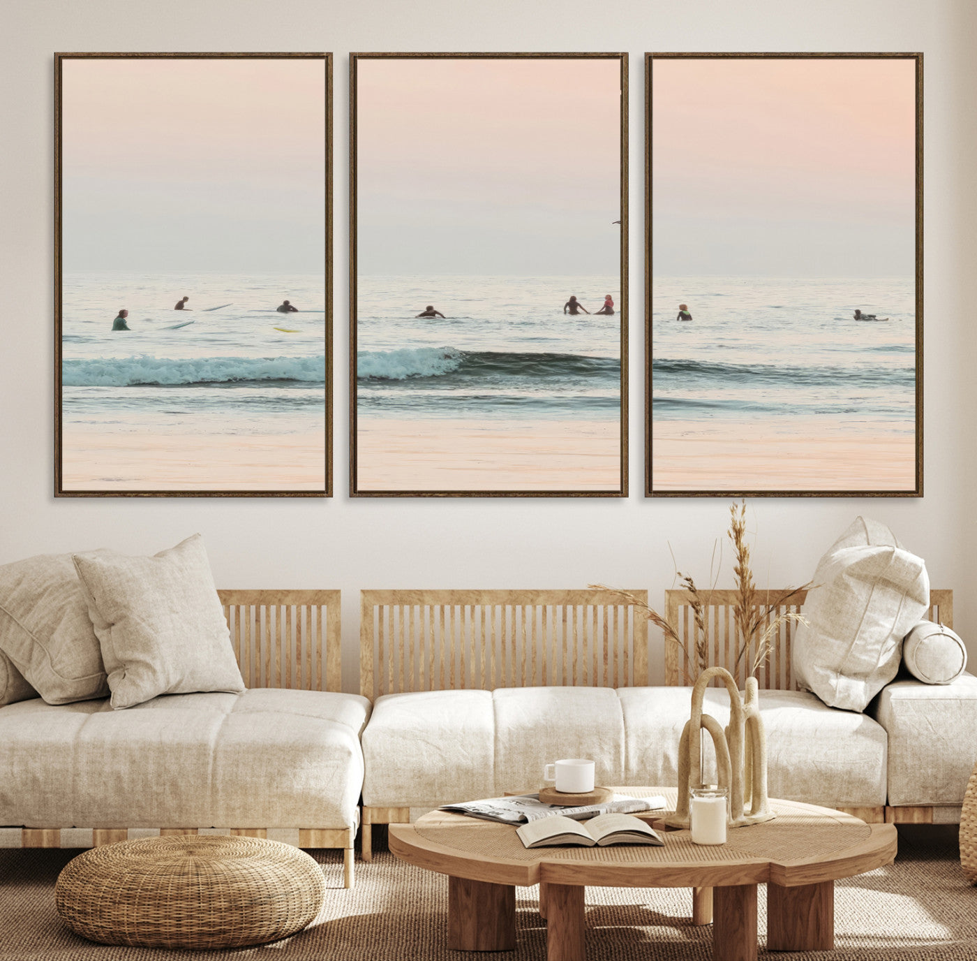 -Pastel Ocean Wall Art Canvas Print, Framed Soft Sunset Art Picture Print, Calm Sea Perfect