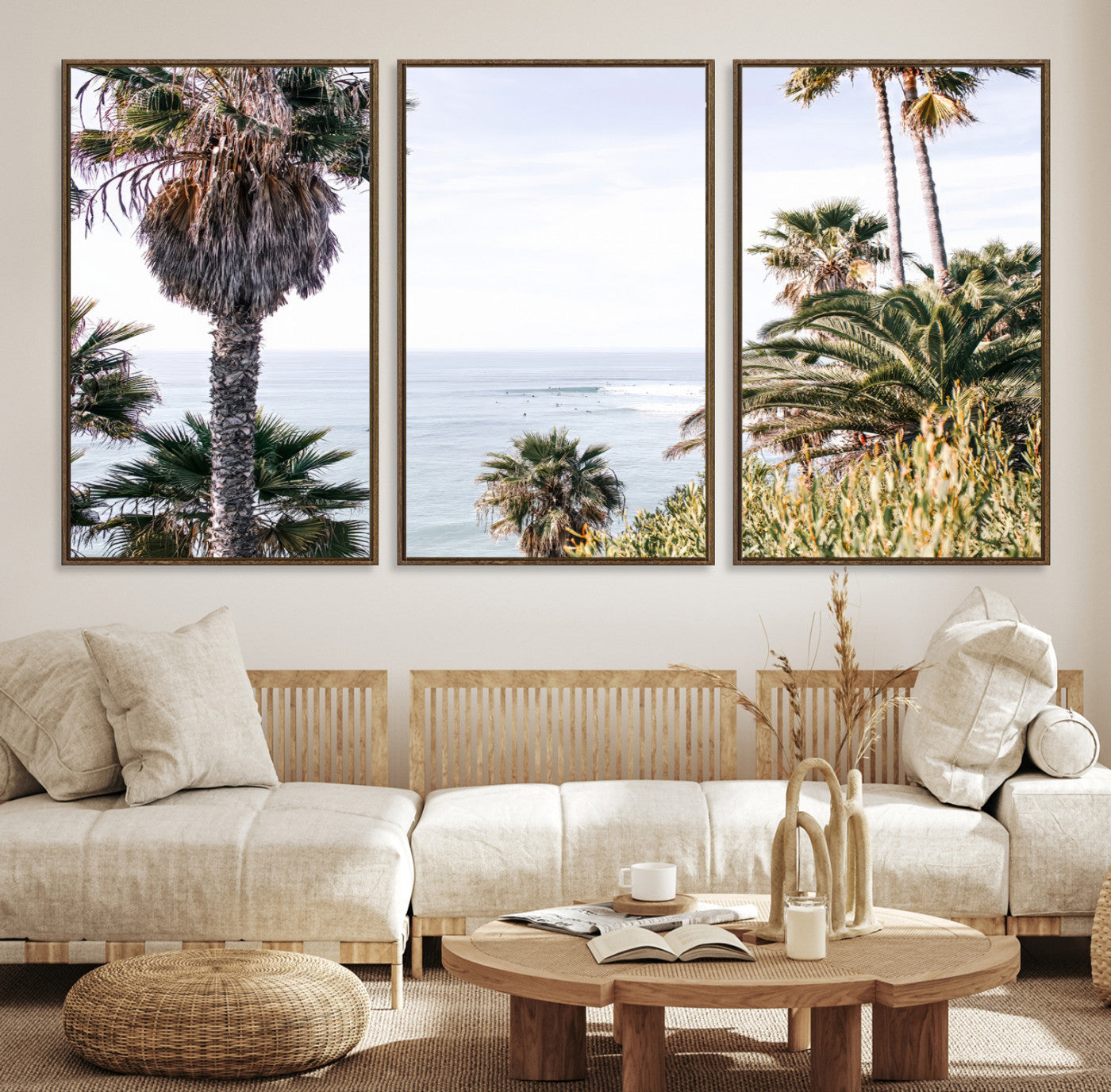 51404565-MGV-CV-36X24-Coastal Palm Trees Wall Art Canvas Print – Framed Ocean Breeze Tropical Scene Artwork for Relaxing Home, Office Decor