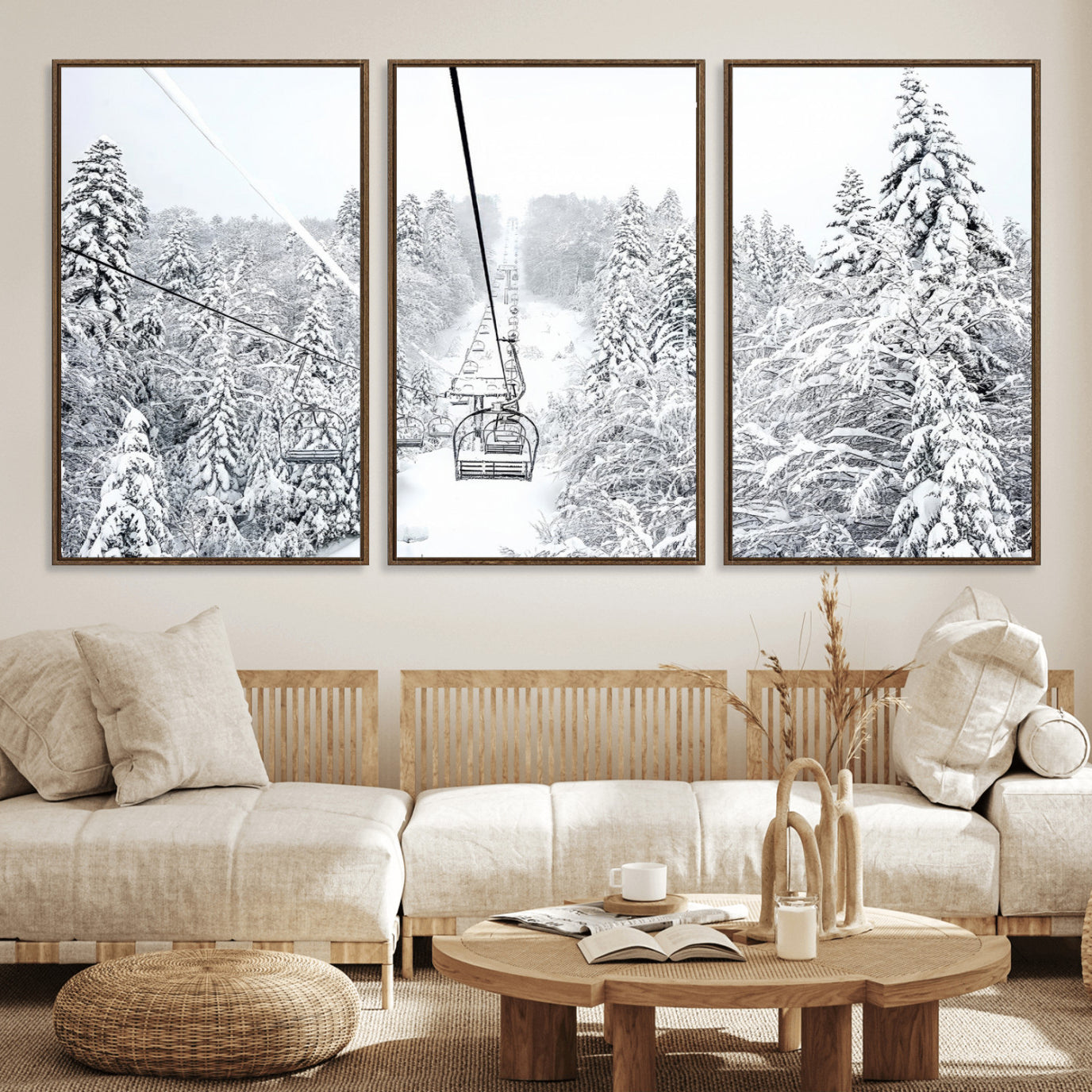 MGV-FC-60X30-3P - Winter Snow Ski Lift Wall Art Canvas Print Winter Trees Print