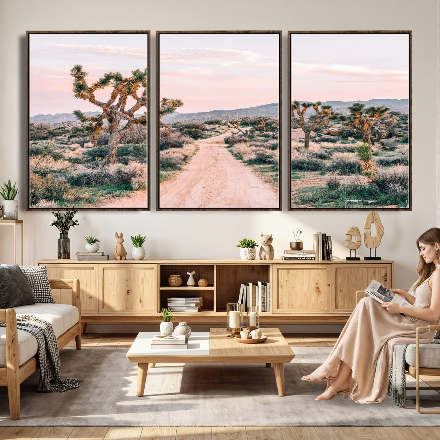 12540952-MGV-CV-36X24 - Desert Trail Wall Art – Canvas Print of Joshua Trees & Sunset Glow, Sandy Path Wilderness, Scenic Nature Escape Decor for Living Room, Office or Bedroom