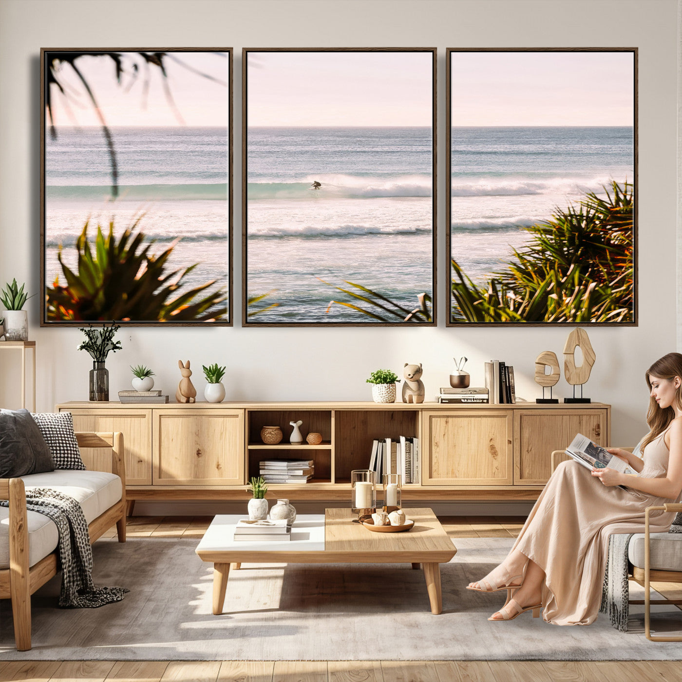 23287092-MGV-CV-36X24 - Ocean Surfer Wall Art Canvas Print | Framed Coastal Surf Art Picture Tropical Beach Artwork for Home Office