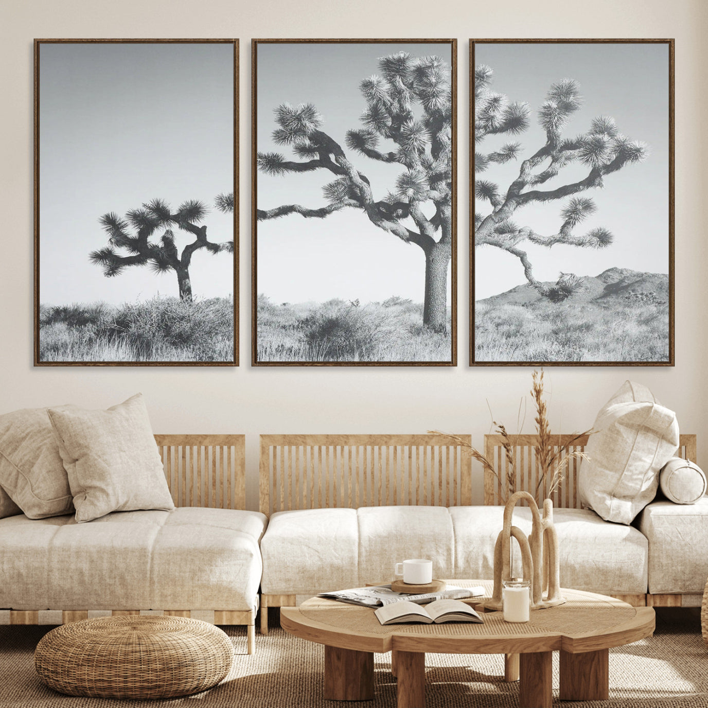 29996209-MGV-FC-60X30-3P_Walnut-Joshua Tree Wall Art Canvas Print – Framed Black White Desert Landscape Southwestern Nature Artwork for Home Office