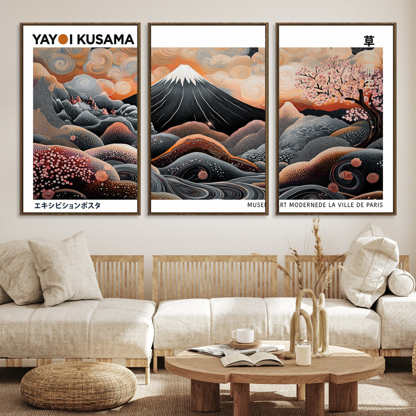 -Yayoi Kusama Wall Art Canvas Print, Framed Contemporary Dot Art Picture Print, Japanese Style