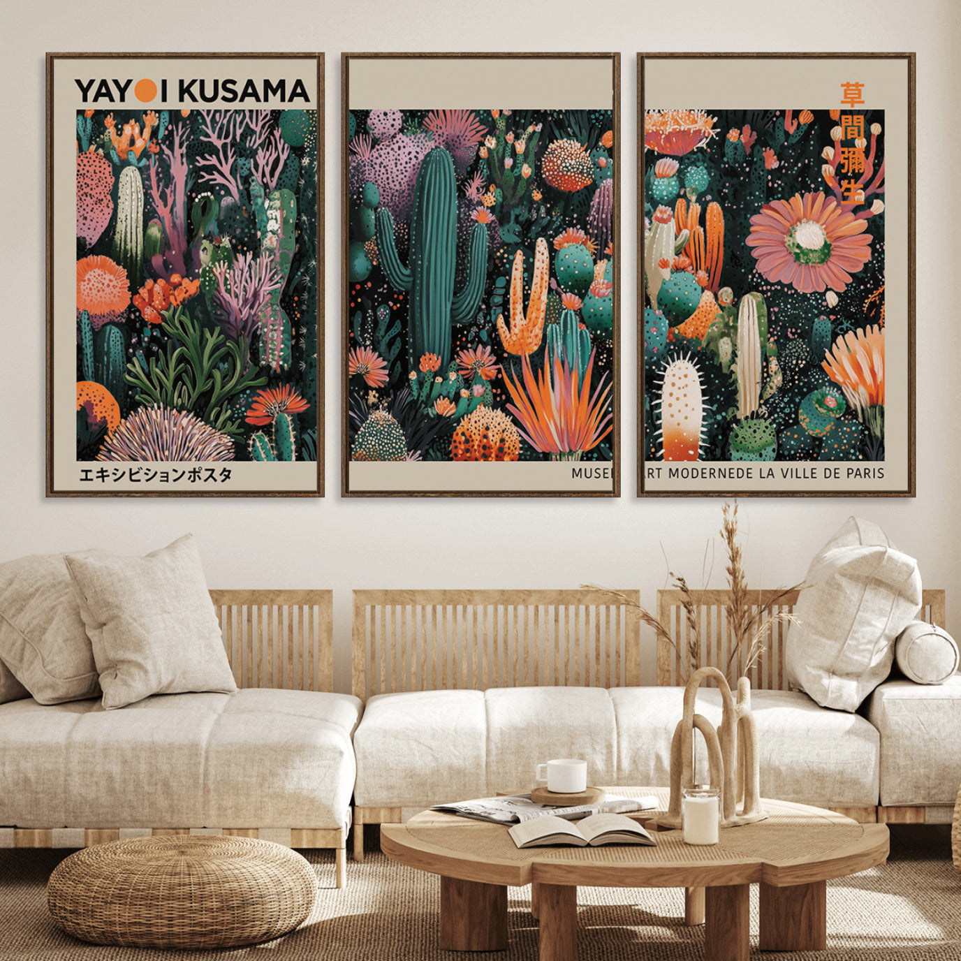 20505520-MGV-FC-60X30-3P_Walnut-Yayoi Kusama Art Print Canvas – Abstract Mount Fuji Japanese Wall Art Contemporary Modern Artwork for Home, Office