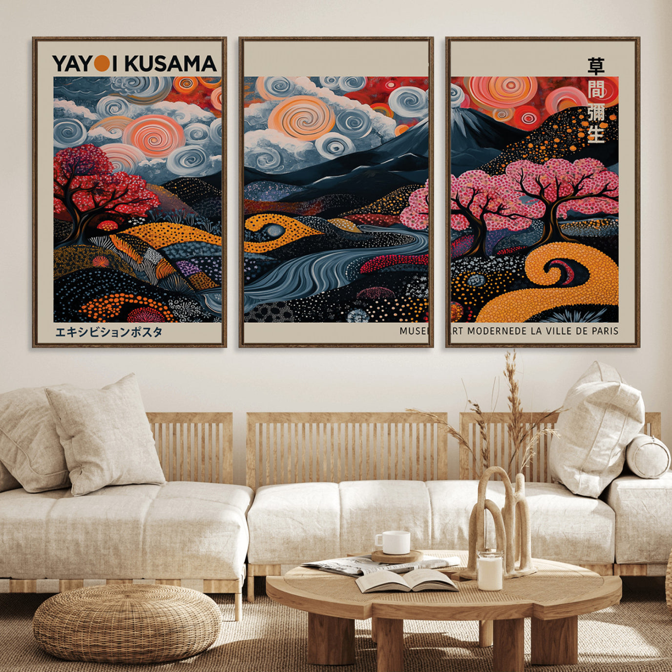89598235-MGV-FC-60X30-3P_Walnut-Modern Japanese Wall Art Print Yayoi Kusama Canvas