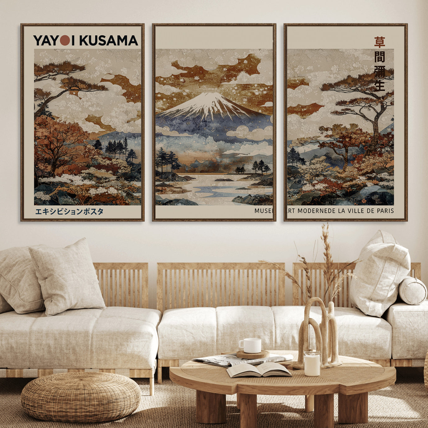 11778299-MGV-FC-60X30-3P_Walnut-Yayoi Wall Art: Transform Your Space, Modern Japanese Wall Art Print Yayoi Kusama Canvas Wall Art