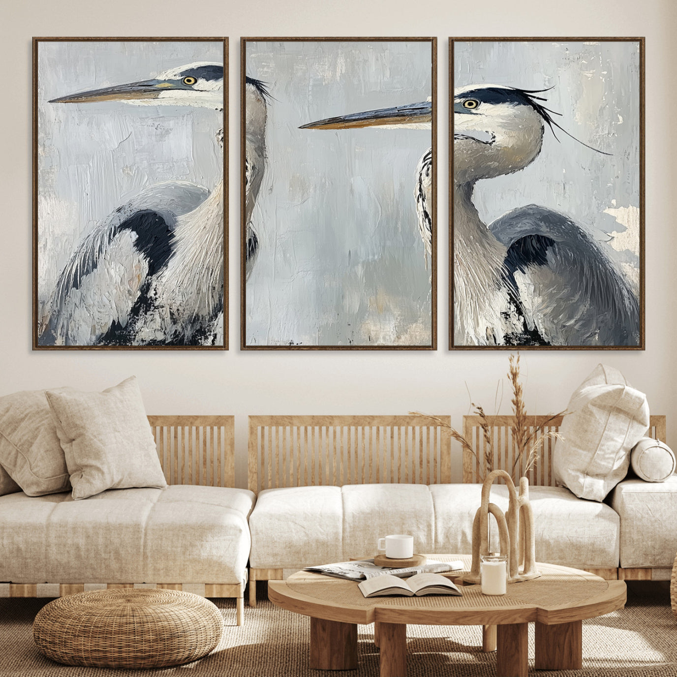 19427826-MGV-FC-60X30-3P_Walnut-Bird Canvas Decor Wall Art Canvas Print – Framed Coastal Bird Pair Minimalist Wildlife Nature Artwork for Home Office
