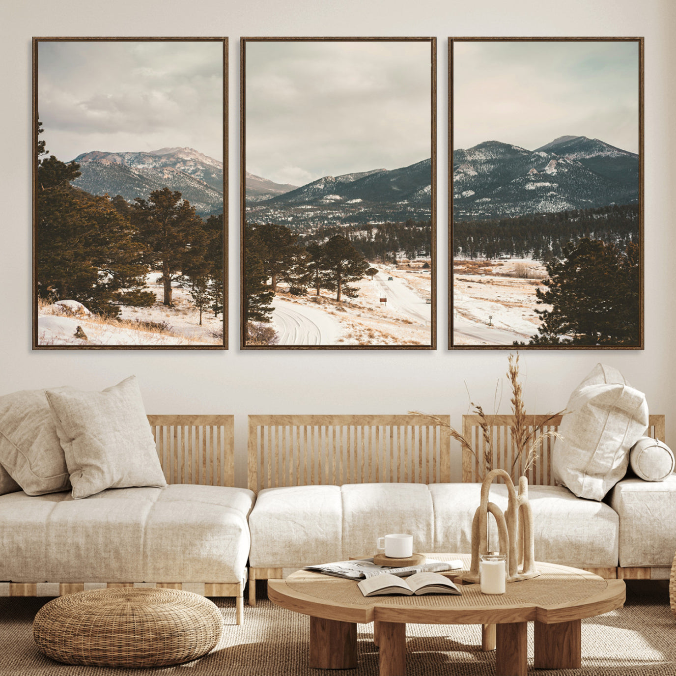 77311749-MGV-CV-36X24-Mountain Landscape Wall Art Canvas Print – Framed Snowy Peaks Alpine Aesthetic Rustic Winter Scene Artwork for Home Office