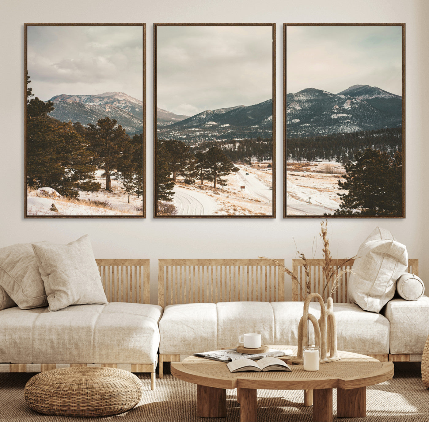 -Mountain Landscape Wall Art Canvas Print – Framed Snowy Peaks Alpine Aesthetic Rustic Winter Scene Artwork for Home Office