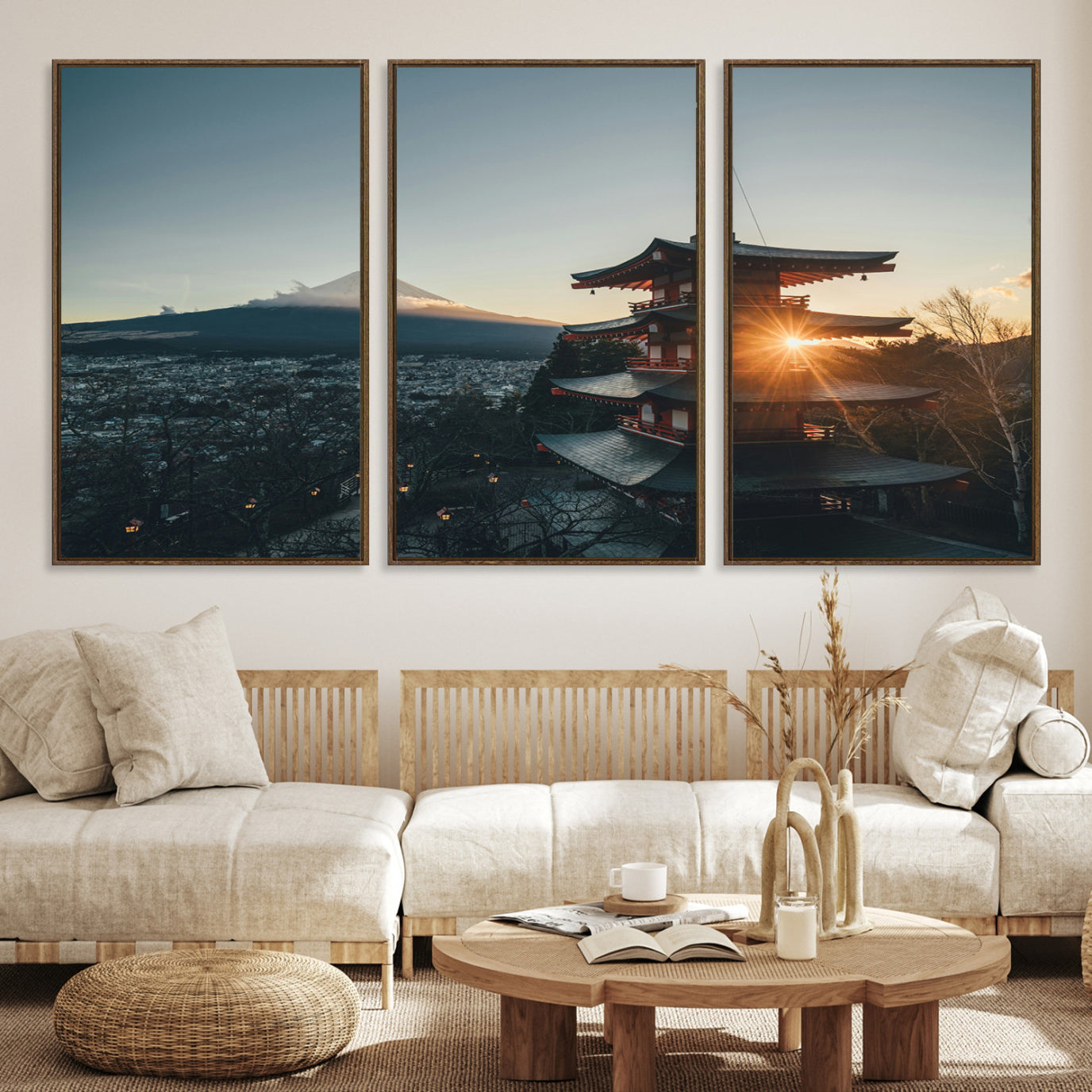 -Mount Fuji Wall Art Canvas Print Framed Japan Travel Art Chureito Pagoda Print Zen Scene for Home, Office Decor