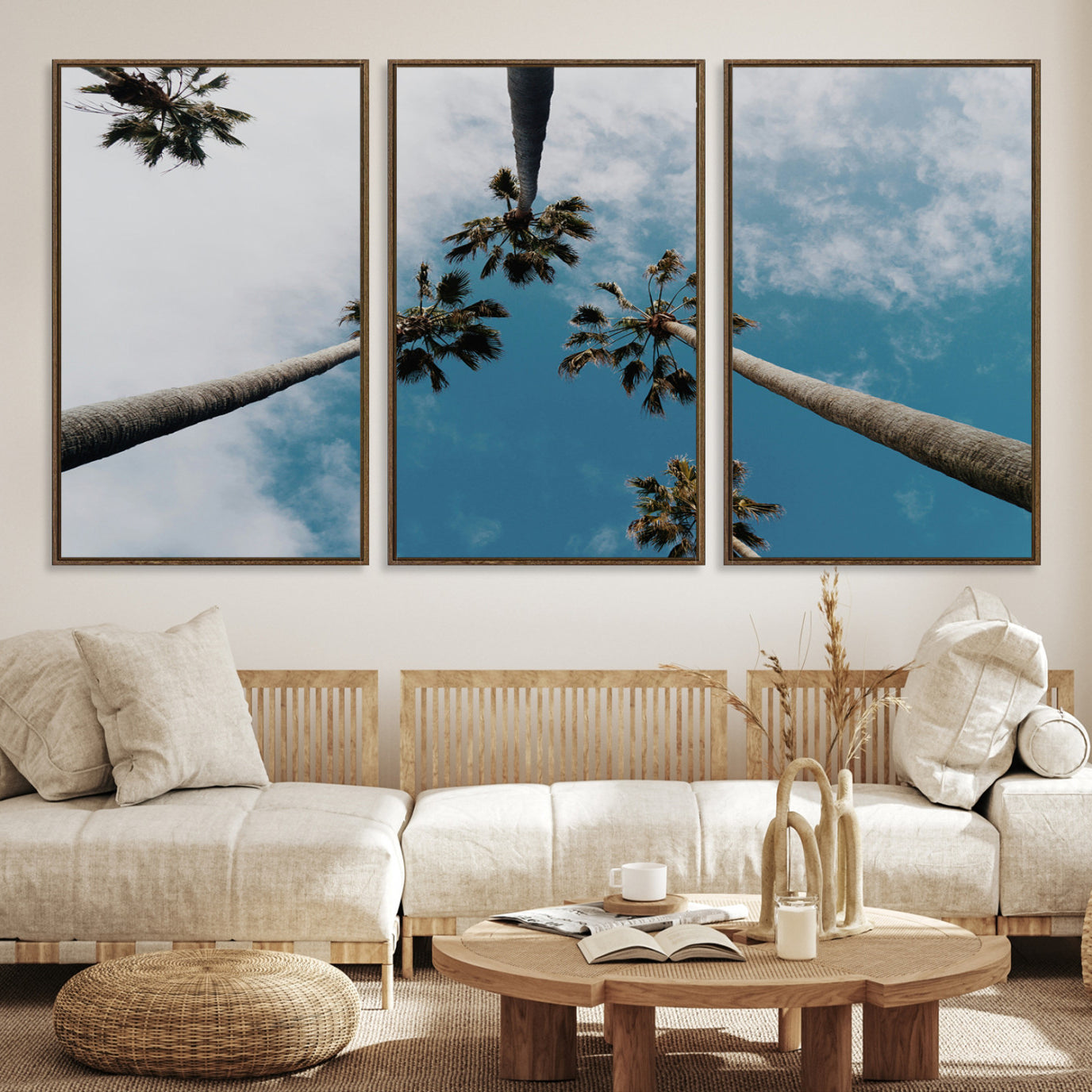 45236398-MGV-CV-36X24-Tropical Palm Trees Wall Art Canvas Print – Framed California Sky Minimalist Nature Scene Artwork for Home Office