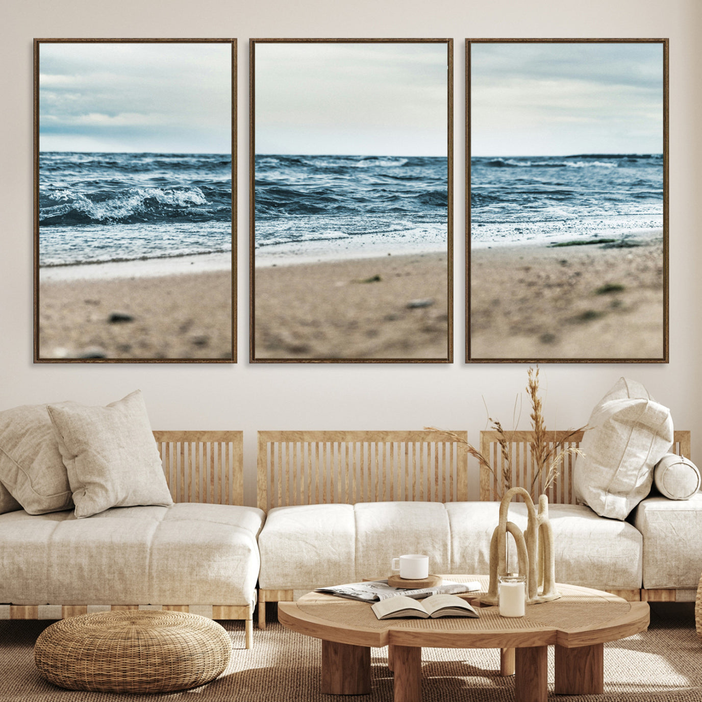 81812590-MGV-CV-36X24-Ocean Wall Art Canvas Print – Moody Coastal Seascape Scene Framed Beach Waves Nature Artwork for Home Office