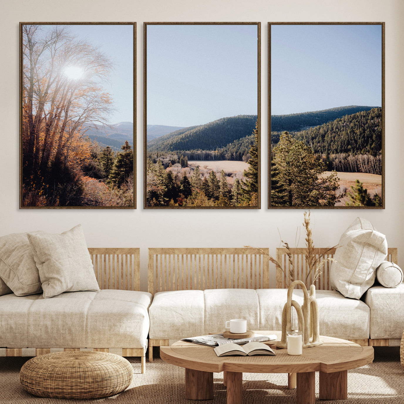 -Rustic Landscape Wall Art Canvas Print – Serene Valley Scene Pine Tree Horizon Nature Artwork for Home Office