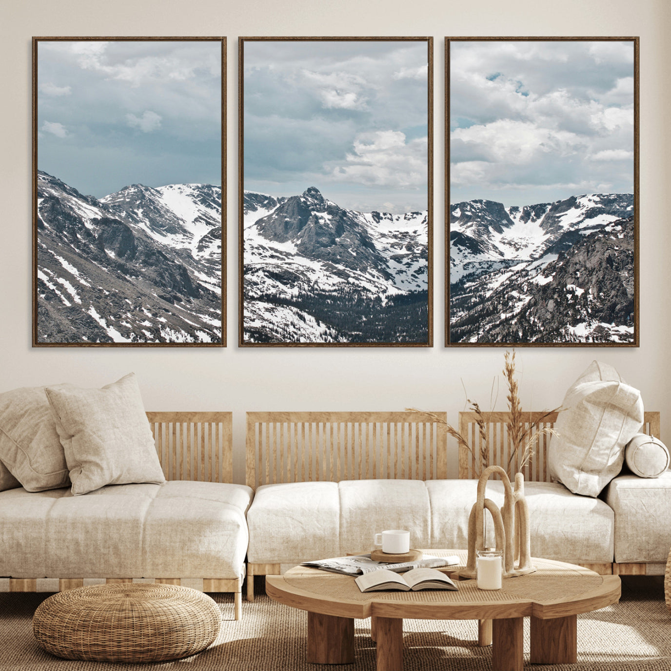 94074619-MGV-CV-36X24-Snowy Peaks Wall Art Canvas Print – Alpine Wilderness Mountain Escape Winter Serenity Artwork for Home, Office