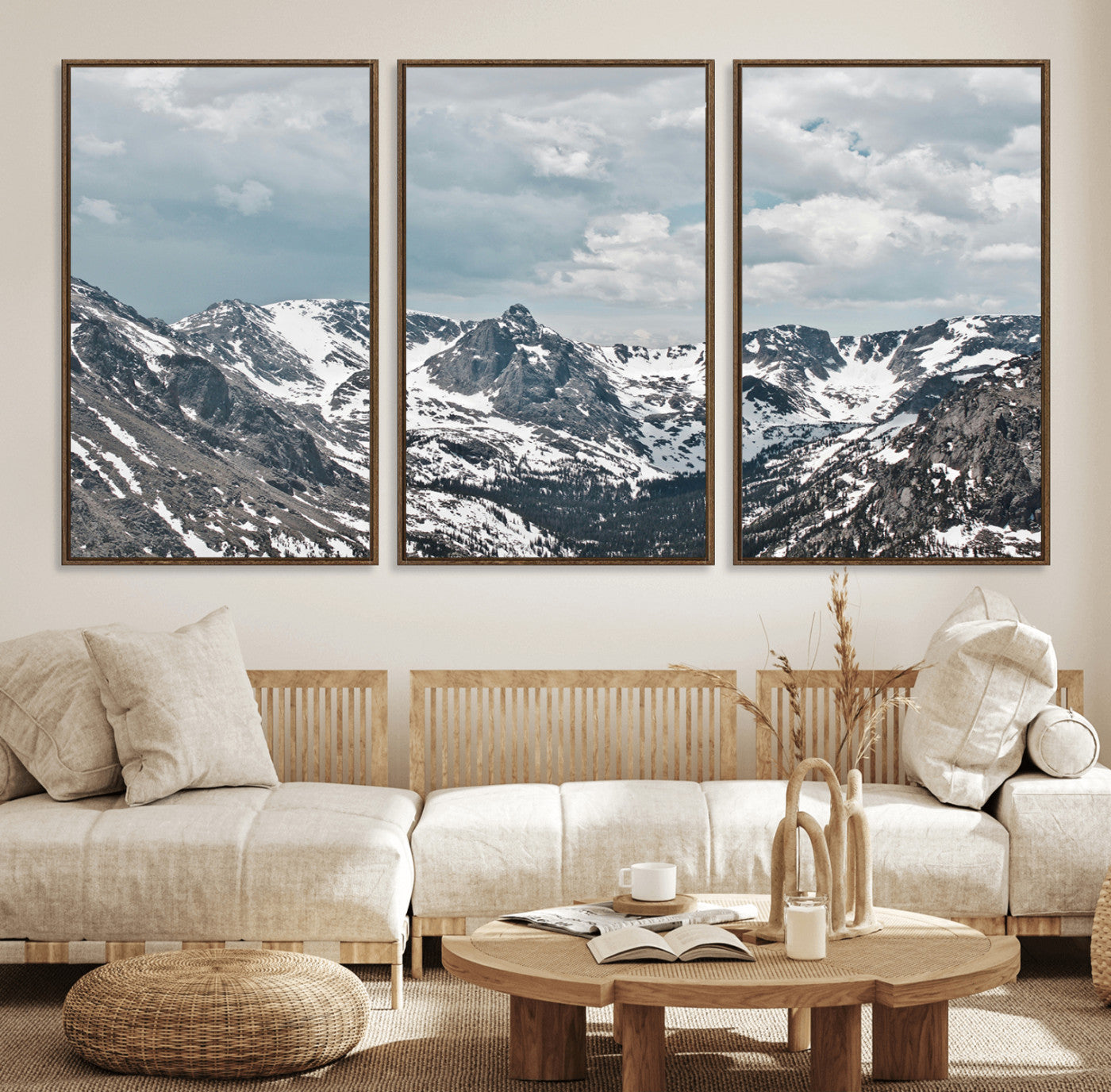 94074619-MGV-CV-36X24-Snowy Peaks Wall Art Canvas Print – Alpine Wilderness Mountain Escape Winter Serenity Artwork for Home, Office