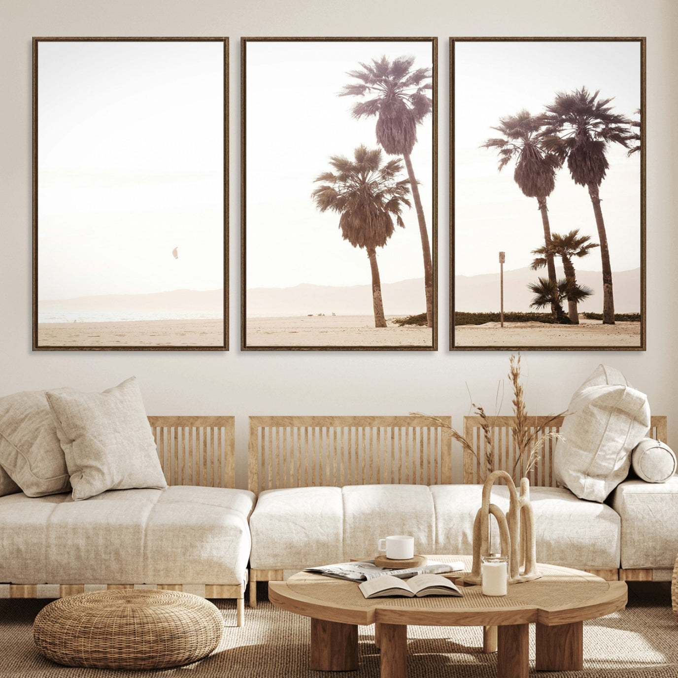 48255923-MGV-FC-60X30-3P_Walnut-Coastal Light Wall Art Canvas Print – Relaxing Shoreline Minimalist Ocean Tropical Serenity Artwork for Home, Office
