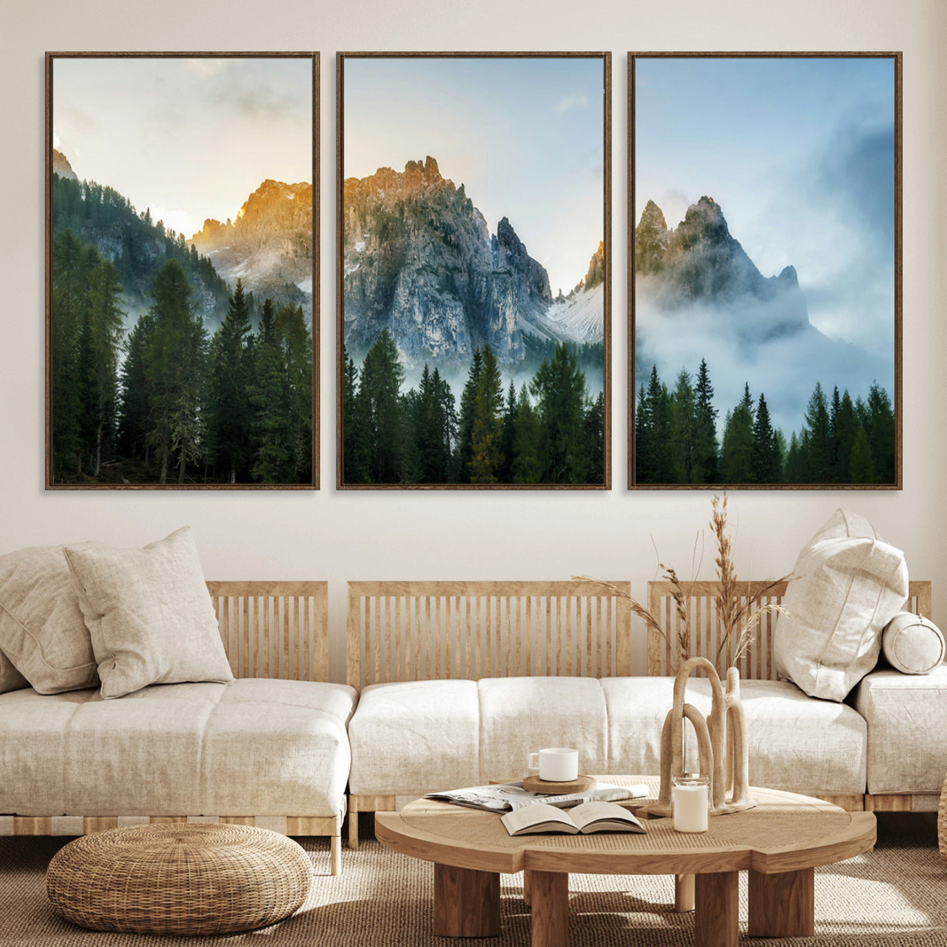 21145440-MGV-FC-60X30-3P_Walnut-Wilderness Wall Art Canvas Print – Misty Forest Nature Landscape Photography Rustic Scenic Artwork for Home, Office