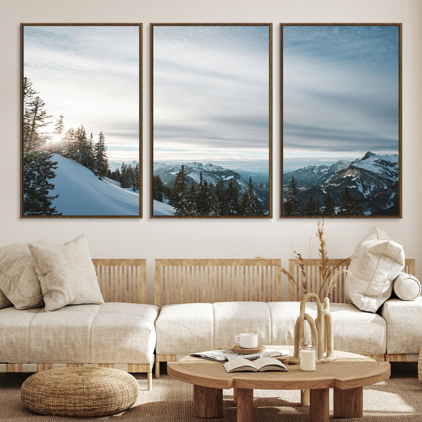 55564749-MGV-CV-36X24-Snowy Mountain Wall Art Canvas Print – Frosty Peaks Alpine Landscape Winter Sky Nature Photography Artwork for Home Office