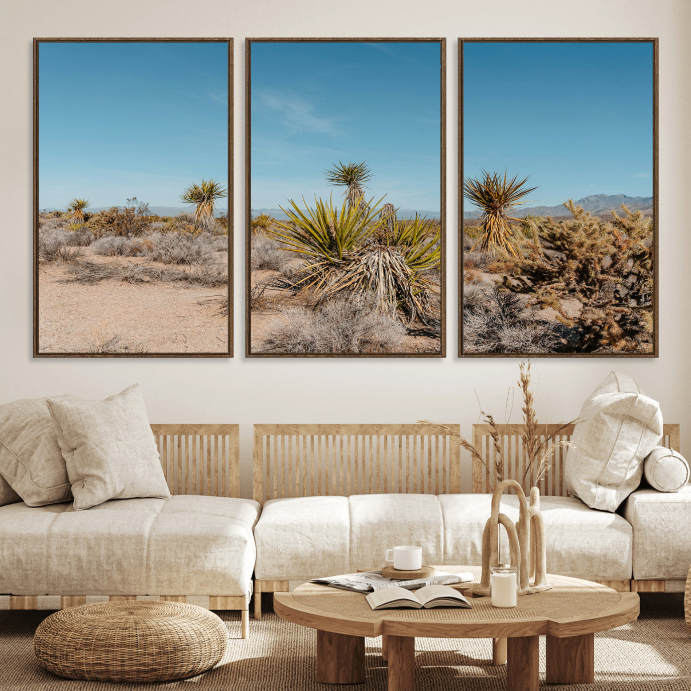 35156165-MGV-FC-60X30-3P_Walnut-Joshua Tree Wall Art Canvas Print – Framed Desert Landscape Warm Earth Tones Southwestern Minimalist Artwork for Home, Office