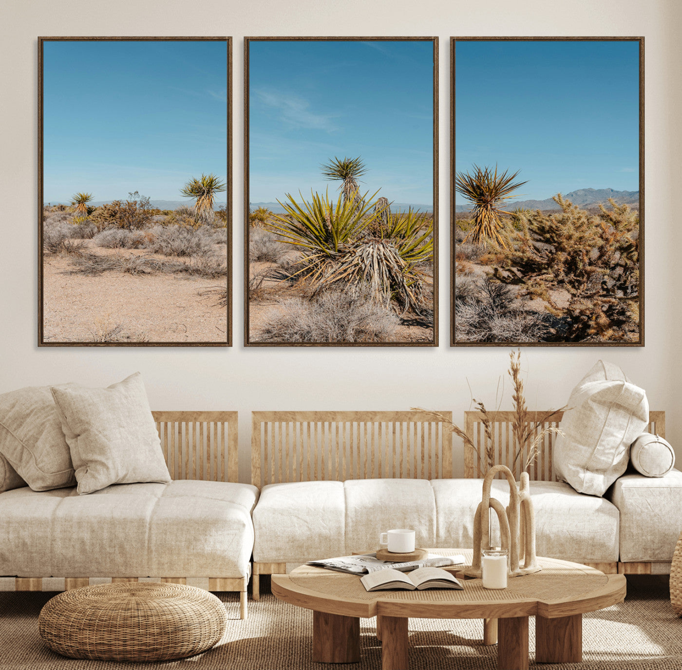 35156165-MGV-FC-60X30-3P_Walnut-Joshua Tree Wall Art Canvas Print – Framed Desert Landscape Warm Earth Tones Southwestern Minimalist Artwork for Home, Office