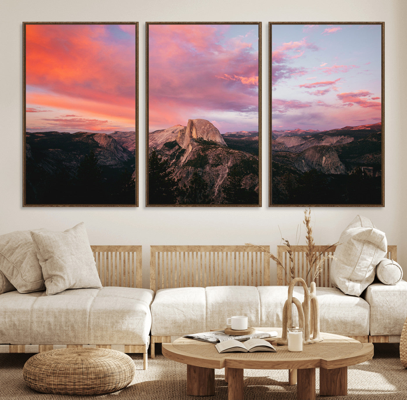 32786115-MGV-FC-60X30-3P_Walnut-Half Dome Wall Art Canvas Print – Framed Yosemite National Park Dramatic Sunset Adventurous Wilderness Artwork for Home, Office