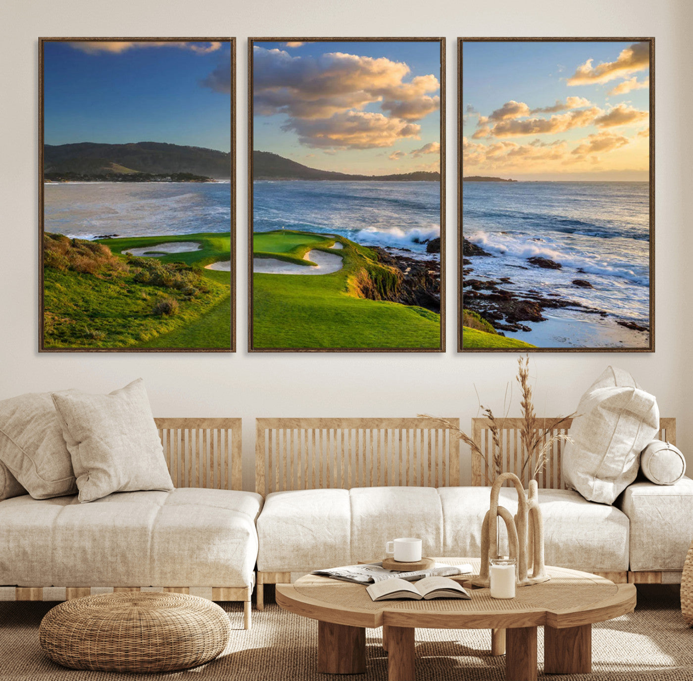 50107048-MGV-FC-60X30-3P_Walnut-Pebble Beach Golf Links Wall Art Canvas Print – Iconic Coastal Golf Course Artwork for Home, Office, Living Room