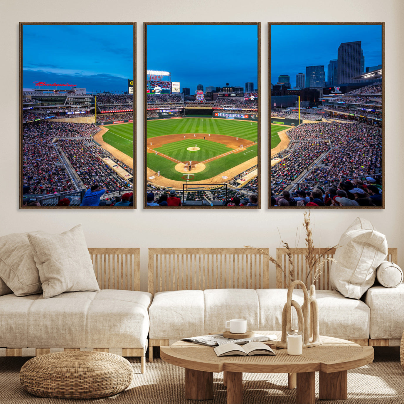 77273035-MGV-FC-60X30-3P_Walnut-Target Field Stadium Wall Art Canvas Print – Minnesota Twins Baseball Team Iconic Ballpark Scene for home, office