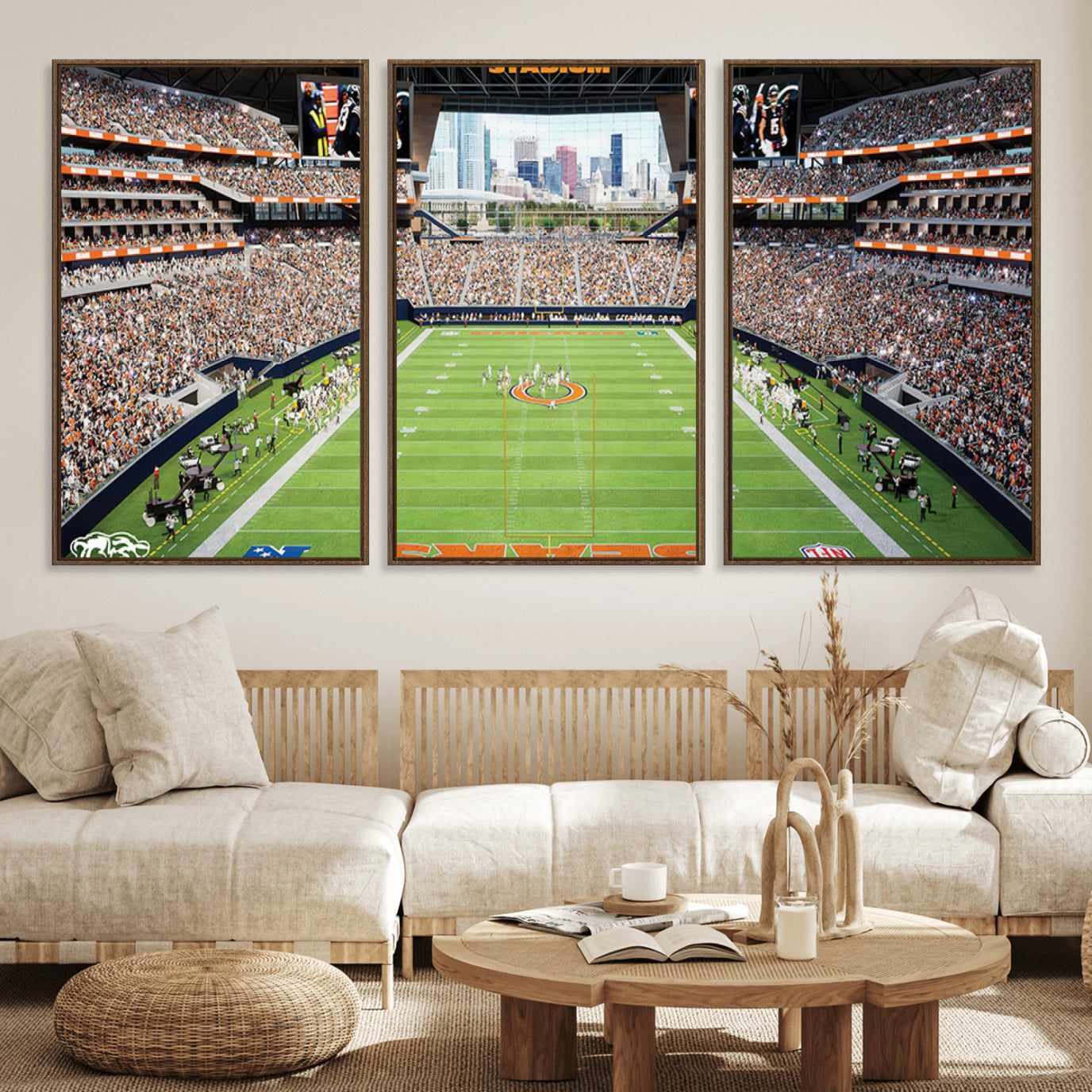 76935553-MGV-FC-60X30-3P_Walnut-Chicago Bears Soldiers Field Wall Art Canvas Print – Framed Football Stadium Artwork for Home, Office, Living Room