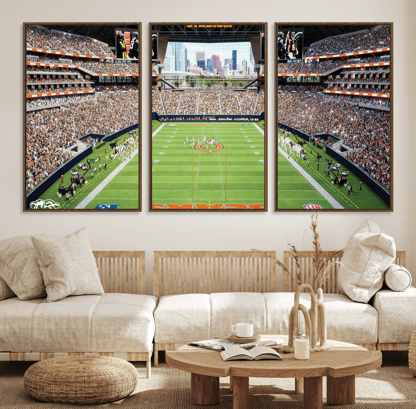 76935553-MGV-FC-60X30-3P_Walnut-Chicago Bears Soldiers Field Wall Art Canvas Print – Framed Football Stadium Artwork for Home, Office, Living Room