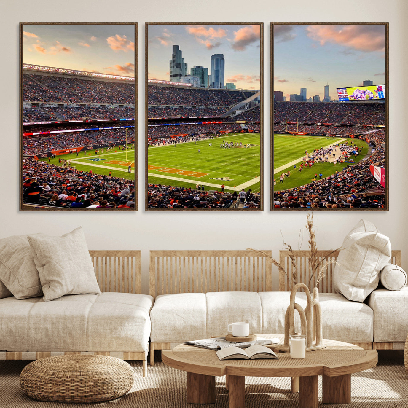 55377093-MGV-FC-60X30-3P_Walnut-Chicago Bears Soldiers Field Wall Art Canvas Print – Framed Football Stadium Artwork for Home, Office, Living Room