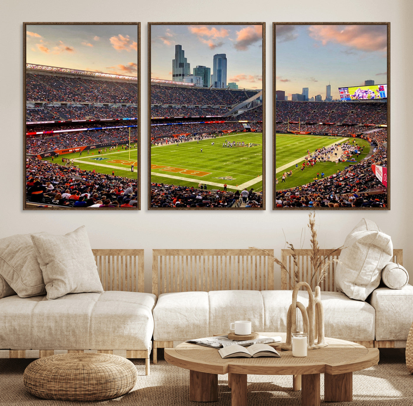 55377093-MGV-FC-60X30-3P_Walnut-Chicago Bears Soldiers Field Wall Art Canvas Print – Framed Football Stadium Artwork for Home, Office, Living Room