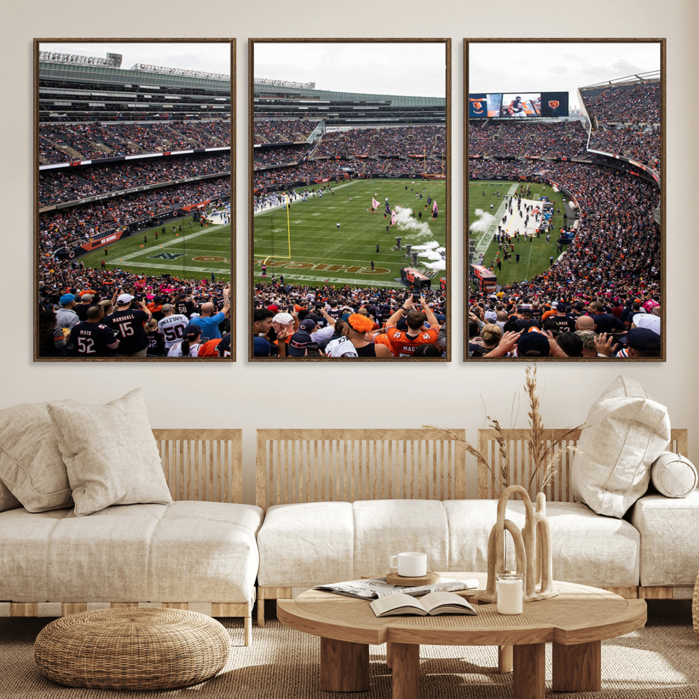 18347149-MGV-FC-60X30-3P_Walnut-Chicago Bears Soldier Field Wall Art Canvas Print – Framed Football Stadium Artwork Team Spirit for home, office