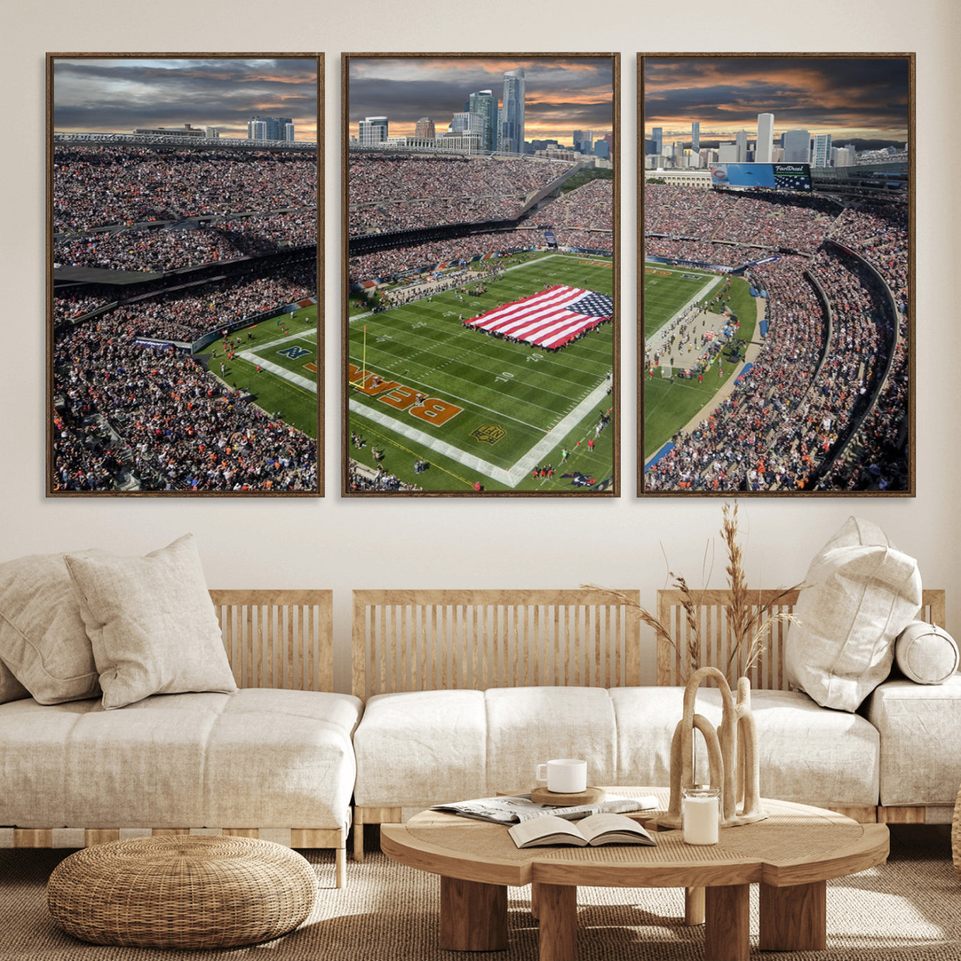 98106777-MGV-FC-60X30-3P_Walnut-Chicago Bears Soldiers Field Wall Art Canvas Print – Framed Football Stadium Artwork for Home, Office, Living Room