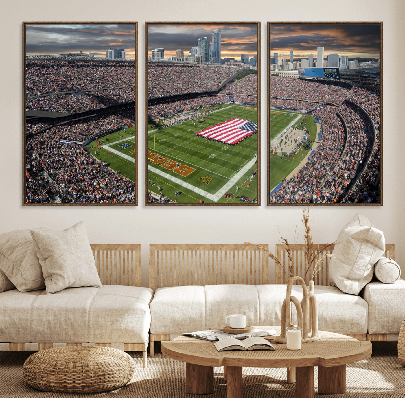 98106777-MGV-FC-60X30-3P_Walnut-Chicago Bears Soldiers Field Wall Art Canvas Print – Framed Football Stadium Artwork for Home, Office, Living Room