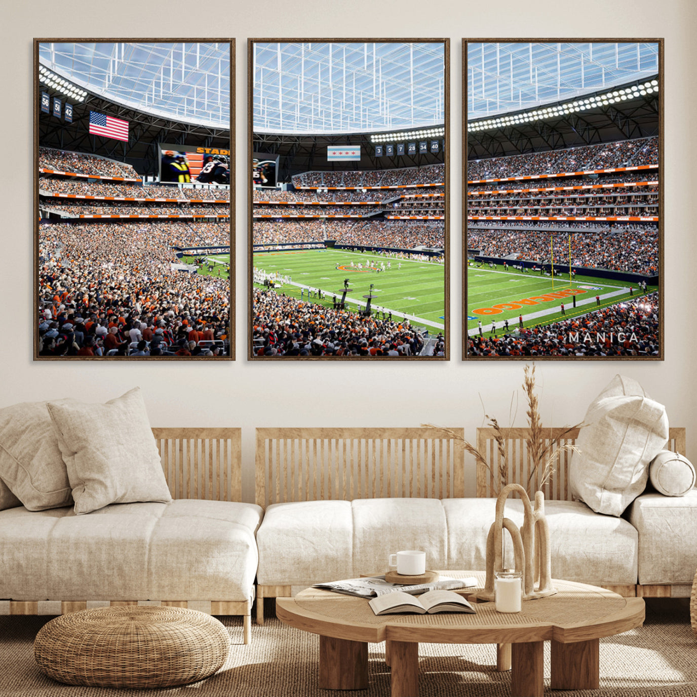 32530647-MGV-FC-60X30-3P_Walnut-Chicago Bears Soldiers Field Wall Art Canvas Print – Framed Football Stadium Artwork for Home, Office, Living Room