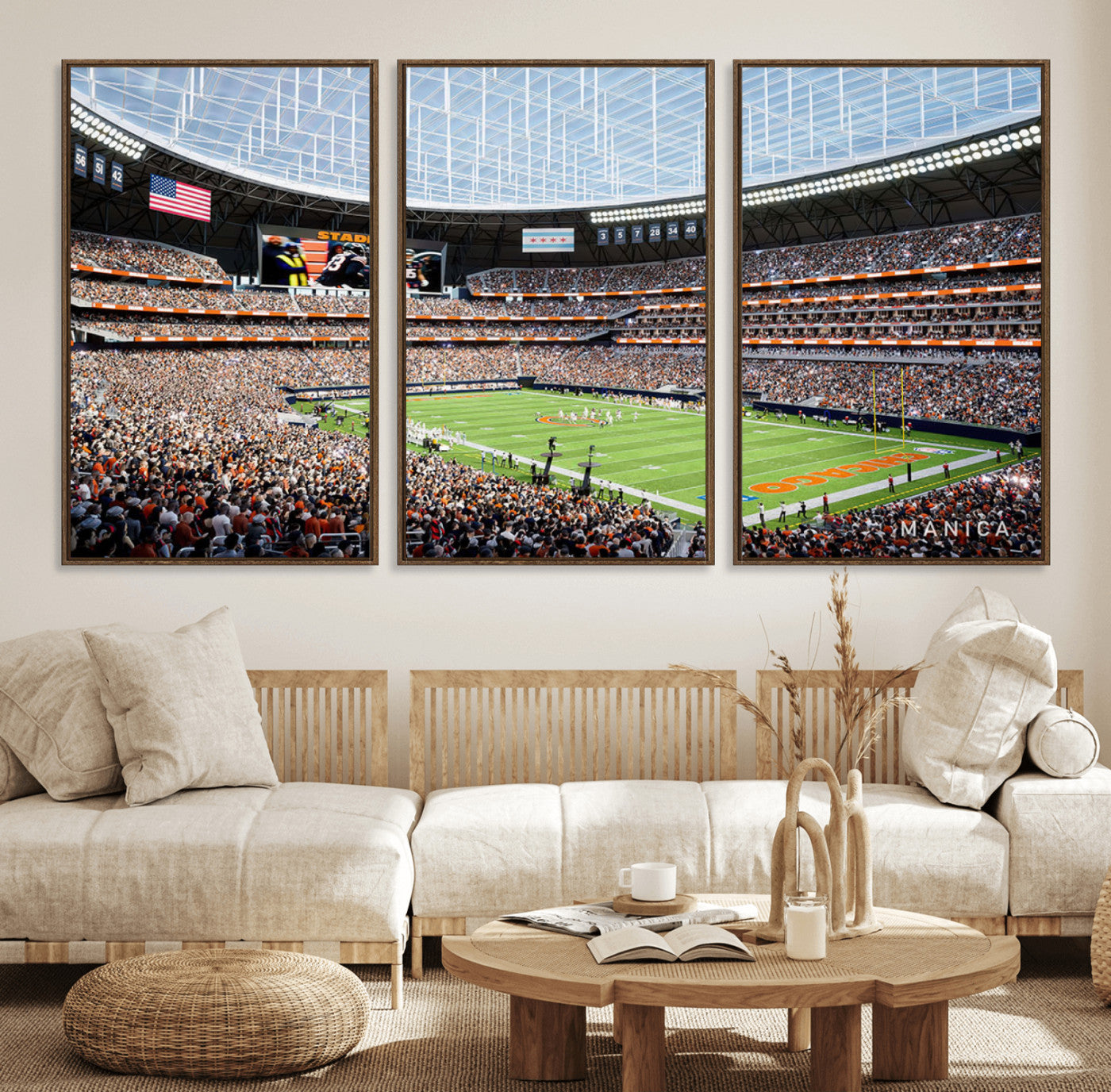 32530647-MGV-FC-60X30-3P_Walnut-Chicago Bears Soldiers Field Wall Art Canvas Print – Framed Football Stadium Artwork for Home, Office, Living Room