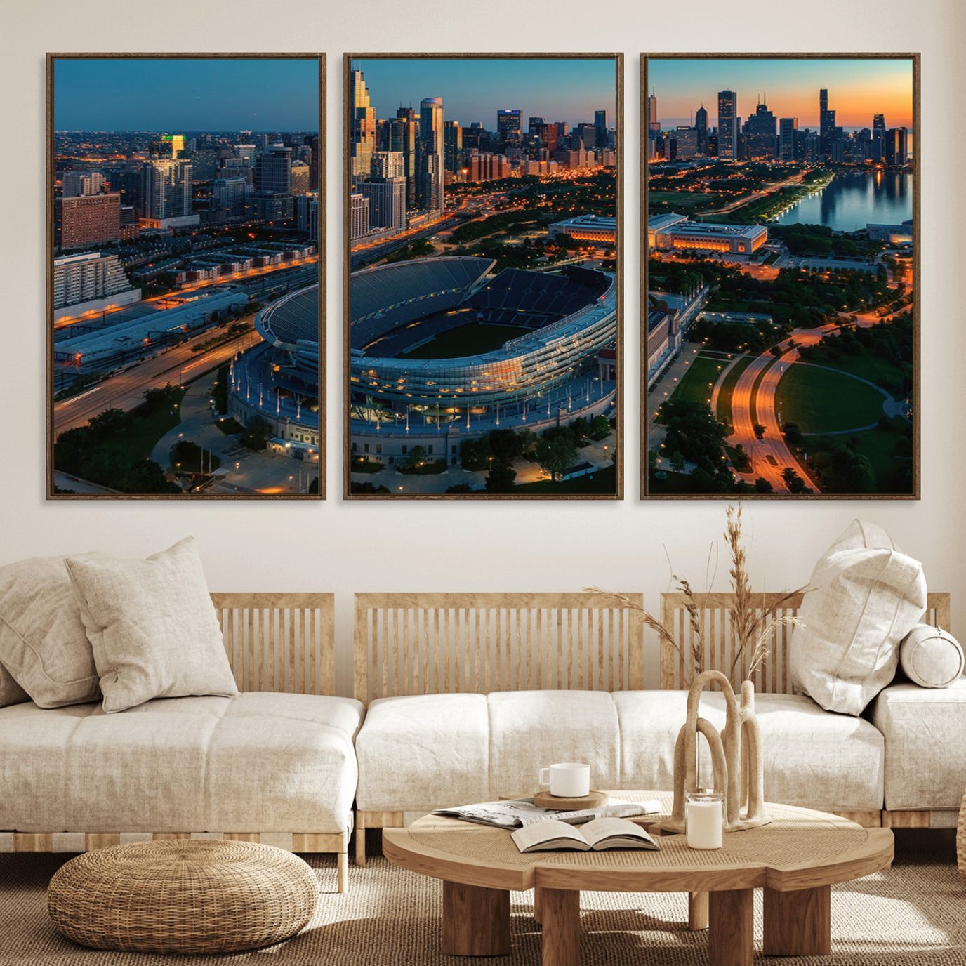 36690345-MGV-FC-60X30-3P_Walnut-Chicago Bears Soldiers Field Wall Art Canvas Print – Framed Football Stadium Artwork for Home, Office, Living Room