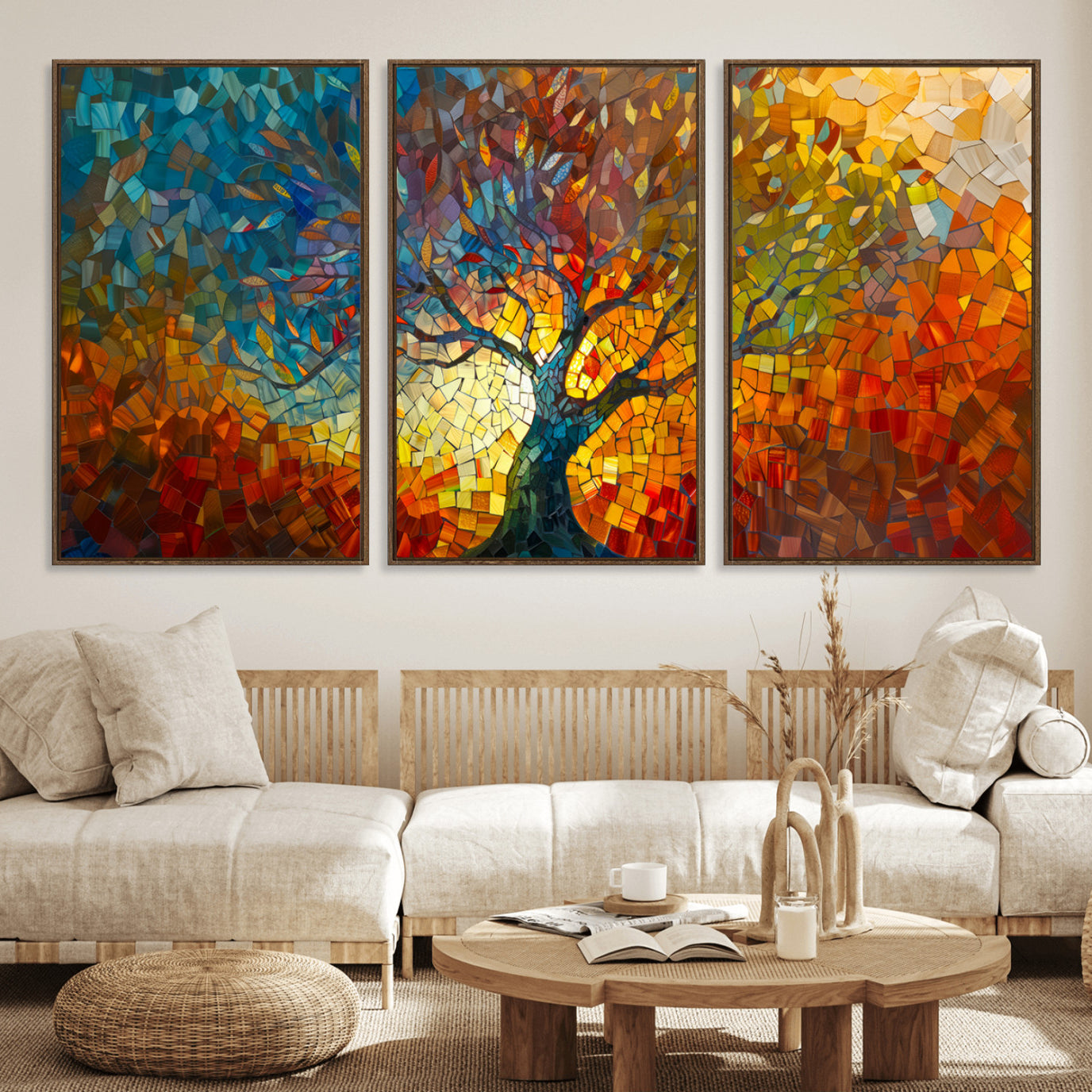 Mozaik2-MGV-FC-60X30-3P_Walnut-Yggdrasil Tree of Life Mosaic Stained Glass Wall Art, Tree of Life Mosaic Wall Art Canvas Print