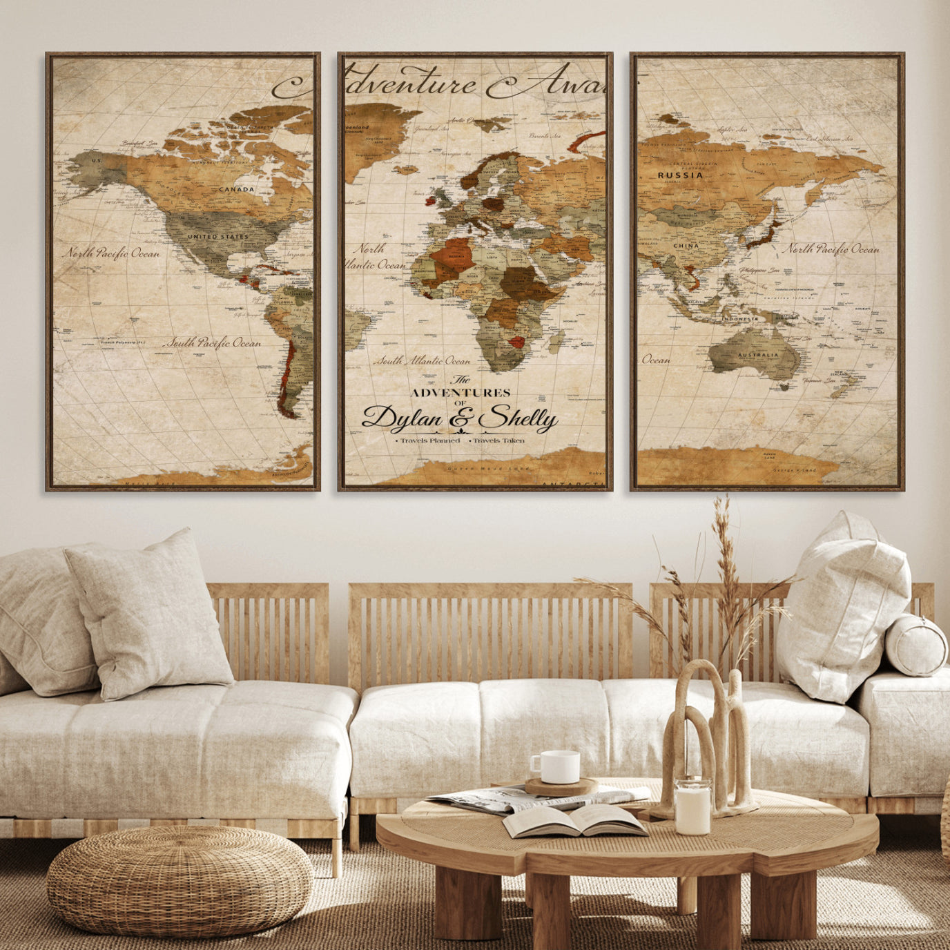 -Personalized Push Pin World Map Canvas Print – Custom Adventure Travel Map, Framed Wall Art Gift for Couples or Family