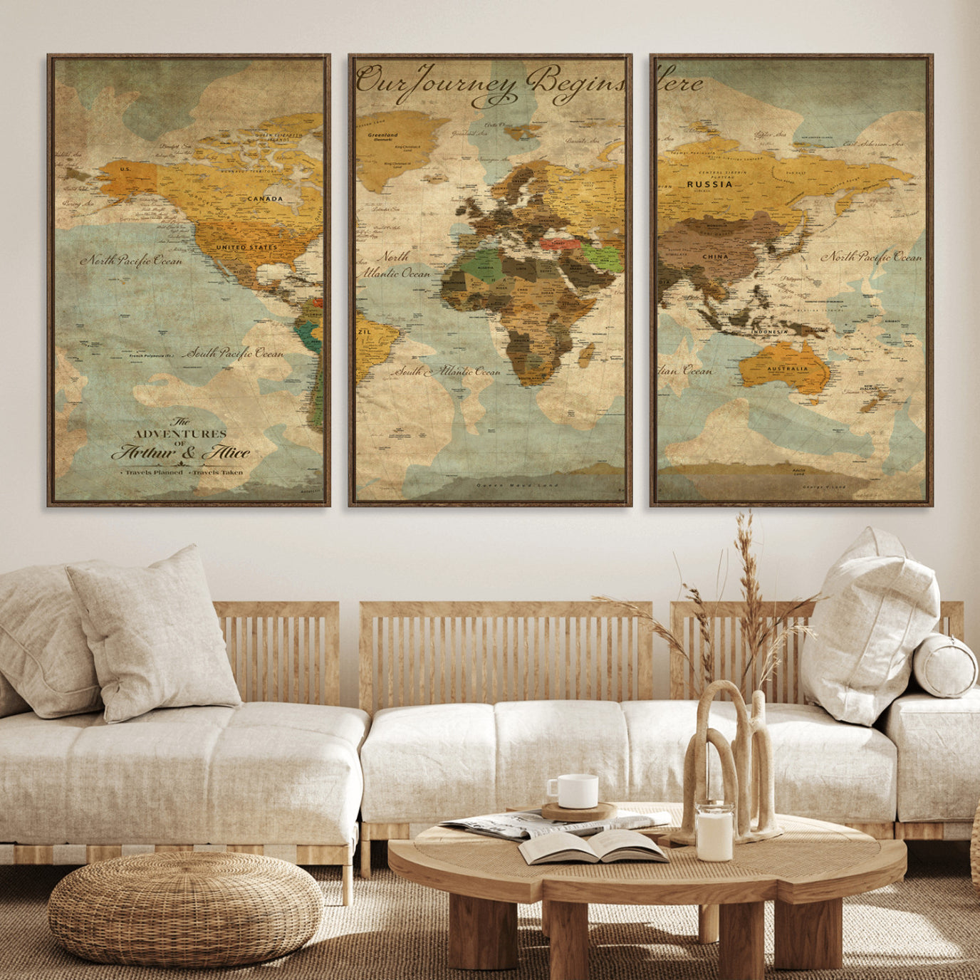 40572820-MGV-CV-36X24-Personalized World Map Canvas – Custom Framed Push Pin Travel Map Wall Art, Vintage Style Gift for Couples