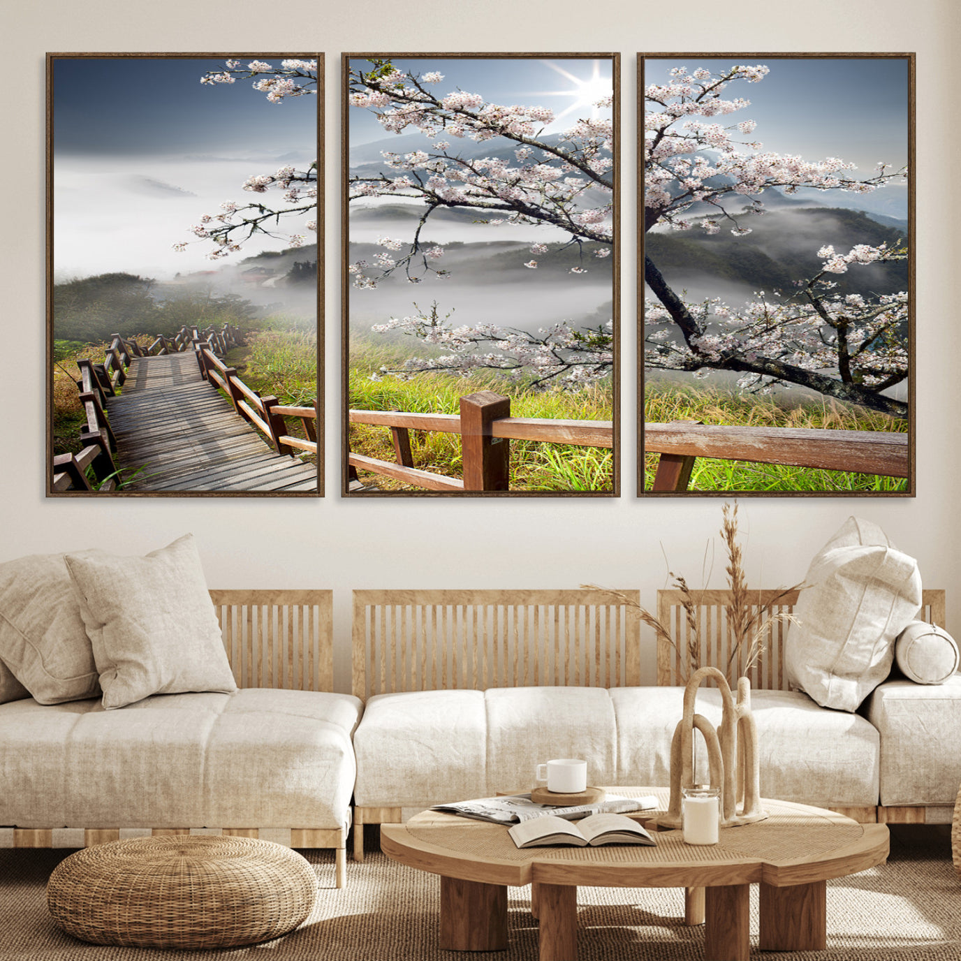 -Sakura Cherry Blossom Pathway Canvas Wall Art – Tranquil Walk Through Blossoming Nature – Ready to