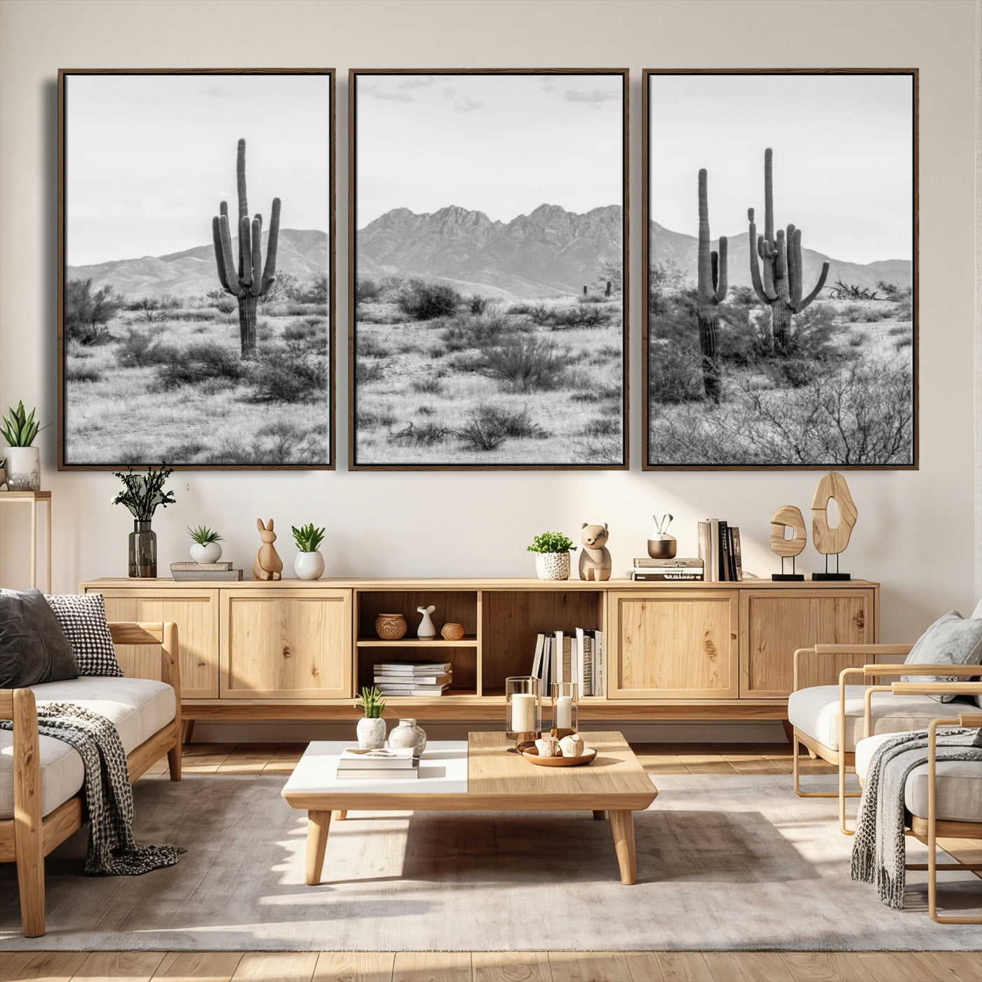 97436PHN-MGV-CV-36X24 - Black White Arizona Desert Canvas Wall Art Cactus Farmhouse Wall Art